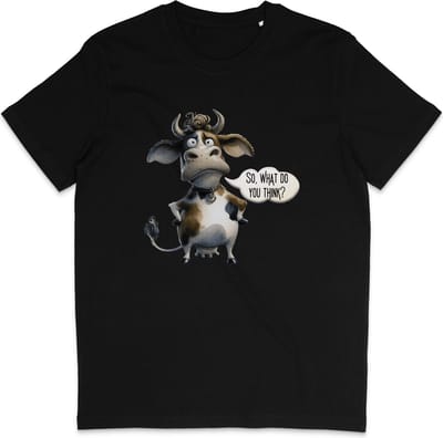 Grappig T Shirt Heren en Dames - Koe Print en Tekst / Quote - Zwart - XS