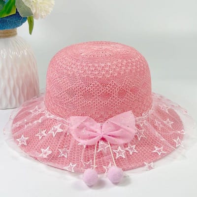 Zomer Kinder Strohoed Mode Zonneklep Zonnebrand Zonnehoed Buiten UV Bescherming 2-7 years old pink