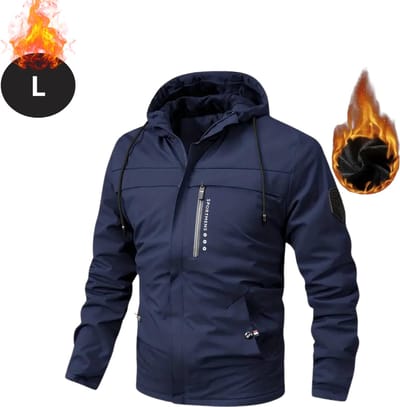 Livano Winterjas - Fleecejack Heren - Winter - Volwassen - Stijlvol - Met Capuchon - Donkerblauw - L