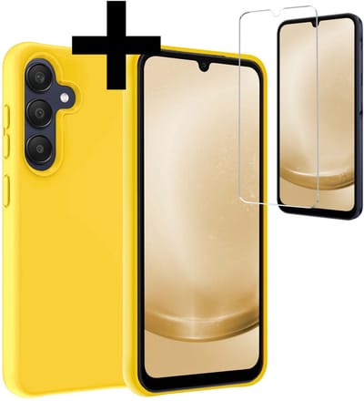 Hoesje - Met Screenprotector - Geschikt voor Samsung Galaxy A26 - Sterk & Shockproof - Back Cover - Siliconen Case - Telefoon Hoes - Telefoonhoesjes - Geel
