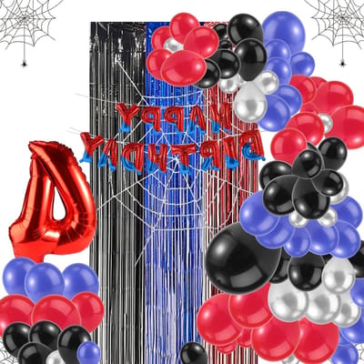 Feestdecoraties met Spinnen Thema, Inclusief Letterbanner, Ballonnen, Spinnenweb Achtergrond en Hanggordijnen voor Babyshower en Kinderfeestje (Nummer 4)