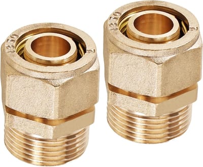 Koperen Pijp Bevestiging met Schroefverbinding en Overgang voor Water en Verwarming, 3/4 Inch Messing Klemring, 2 Stuks