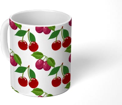 Mok - Koffiemok - Kersen - Patronen - Fruit - Mokken - 350 ML - Beker - Koffiemokken - Theemok
