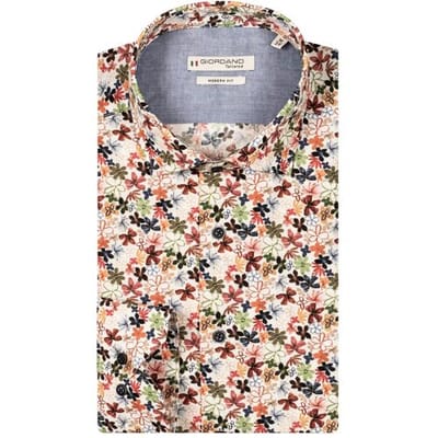 Giordano Overhemd Maggiore Semi Cutaway Collar Flower Pattern Rood-Multi / male