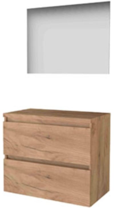 Basic-Line Ultimate 46 Badkamermeubelset - 80 x 46 cm - Greeploos - 2 Lades - Wastafelblad - Spiegel met Indirecte LED Verlichting - Whisky Oak