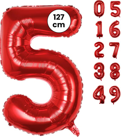Fienosa Cijfer Ballonnen nummer 5 - Rood - 127 cm - XXL Groot - Helium Ballon - Verjaardag Ballon - Leeftijd verjaardag - Verjaardagsballon - Verjaardag