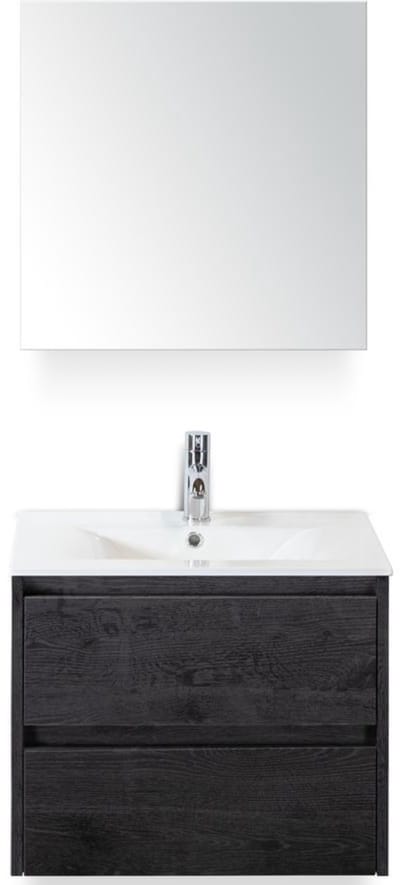Dante Badmeubelset 60 cm - Black Oak - Keramische Wastafel Wit Enjoy met Spiegelkast