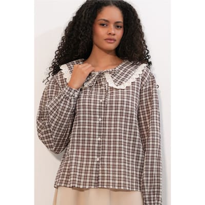 Dames Geruite Viscose Poplin Blouse