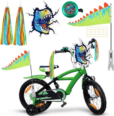 Kinderfiets Decoratie Set - Dinosaurus Accessoires - Fiets Opvrolijken - Compleet met Bel - 6 Delig - Zilver
