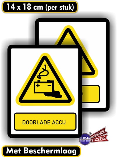 Jerma - Doorladen accu - Sticker - set 2 stuks - 14 x 18 cm - ISO norm - Weerbestendig - Zelfklevend