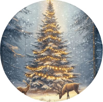 Badmat rond 70x70 cm - Antislip - Kerstlicht - Woud - Hert - Donker - Badmatten voor badkamer - Badkamermat - Douchemat - Ronde badkamer mat
