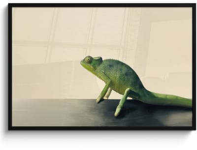 Poster in lijst - Fotolijst 120x80 cm - Posters - Kameleon - Groen - Minimalistisch - Posterlijst zwart - Decoratie - Wanddecoratie woonkamer - Muurdecoratie slaapkamer