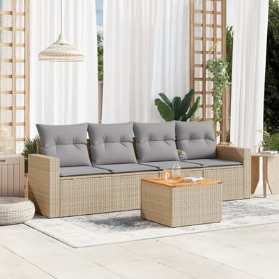 vidaXL - 5-delige - Loungeset - met - kussens - poly - rattan - beige