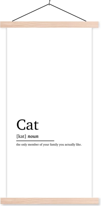 Posterhanger incl. Poster 60x120 cm - Schoolplaat - Woordenboek - Quotes - Spreuken - Kat definitie - Cat - Textielposter - Blanke latten