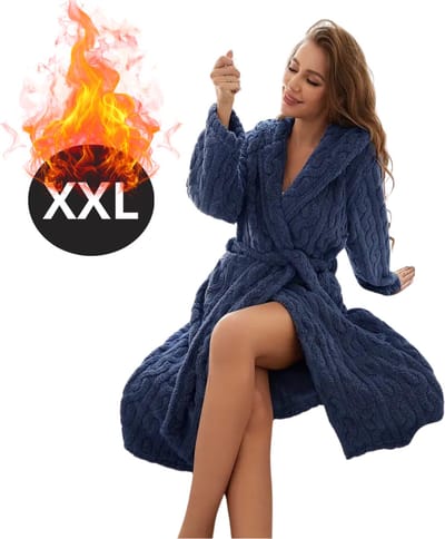 Bovista Badjas Dames - Fleece - Katoen - Badstof - Sauna - Hamam - Wafel - Bathrobe - Duster - Ochtendjas - Kimono - Spa - Blauw XXL