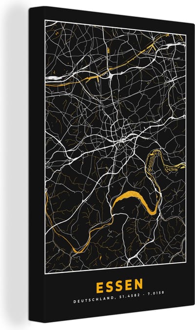 Canvas Schilderij Essen - Goud - Stadskaart - Plattegrond - Kaart - Duitsland - 20x30 cm - Wanddecoratie