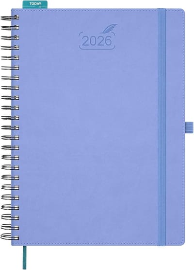 Famanu - Kalender 2026 dagelijkse planner A4 ringband, 1 dag 1 pagina met 4 kolommen - 15 min klok agenda (jan - dec 2026), week- & maandplanning