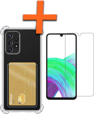 Hoes - Geschikt voor Samsung Galaxy A33 - Met Screenprotector - En Pashouder - En Kaarthouder - Telefoon Hoesje Shockproof - Siliconen Case - Back Cover - Shock Proof - Pasjes Houder - Transparant