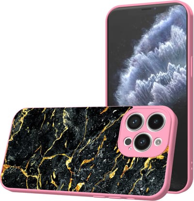 Smartphonica Telefoonhoesje Geschikt voor iPhone 11 Pro met Zwart Goud Marmer opdruk - TPU Back Cover Case Black Gold Marble Design - Roze geschikt voor iPhone 11 Pro