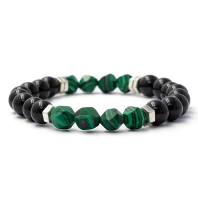 Bixorp Gems Onyx + Hoekige Malachiet Edelstenen Armband - 8mm / 18cm - Edelsteen Kralenarmband