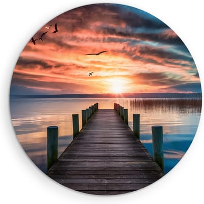 Saammp Muurcirkel Hout - Steiger met vogels - Landschap - Natuur - Ø 90 - Wandcirkel - Wanddecoratie Cirkel - Muurdecoratie Woonkamer - Slaapkamer decoratie - Rond Schilderij