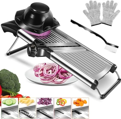 Verstelbare Mandoline Groentesnijder - 5-in-1 RVS Snijmachine met Veiligheidsaccessoires
