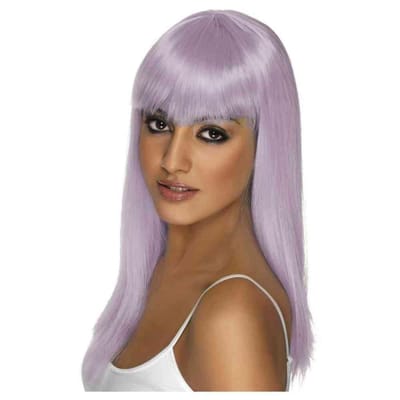 Smiffys Glamour pruik met lila paars stijl lang haar - voor dames - carnaval verkleed pruiken - carnaval - met pony