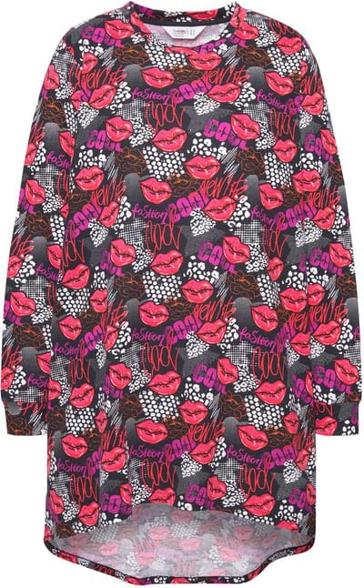 Angel of Style - Dames - Sweatshirt A-lijn patroon van kussende mond - Neonrood - Maat 44+