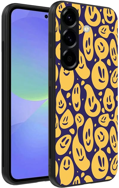 Smartphonica Telefoonhoesje Geschikt voor Samsung Galaxy A36 met smiley opdruk - TPU backcover case emoji design - Paars Geel geschikt voor Samsung Galaxy A36