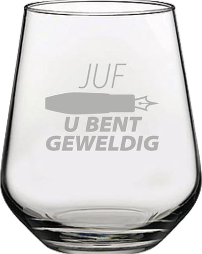 Gegraveerde Drinkglas 42,5cl Juf u bent geweldig