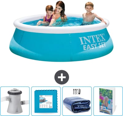 Intex Rond Opblaasbaar Easy Set Zwembad - 183 x 51 cm - Blauw - Inclusief Zwembadfilterpomp - Vloertegels - Solarzeil - Zwembadgids