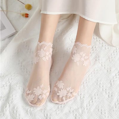 5 paar/partij sokken dames kant transparant Lolita onzichtbare zomer dunne antislip korte enkel zwarte lage uitgesneden boot sok 5 pairs beige