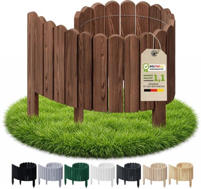 Floranica borderrand plantenborder 10 x 100 cm bruin graskant houten tuinafsluiting houten hekwerk flexibele rollborder