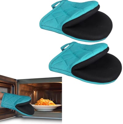 2 stuks - Ovenwanten - Ovenhandschoenen - Antislip bakhandschoenen - Hittebestendige handschoenen - Korte ovenwanten - Katoenen voering - Herbruikbaar - Bakgerei - Blauw- 20*14,5 cm - Geschikt voor grillen, bakken en koken