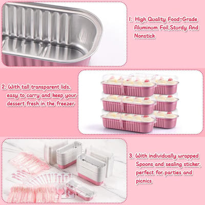 Mini Cake Molds met Deksel en Lepel - 100 Stuks, Wegwerp Aluminium Folie Bakvormen voor Taart, Cheesecake en Brood, Perfect voor Verjaardagen en Bruiloften