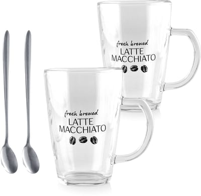 Latte Macchiato Glazen Set van 2 – Inclusief 2 Lepels – 300ml Koffieglazen – Glas – Voor Latte, Cappuccino & Espresso – Magnetronbestendig