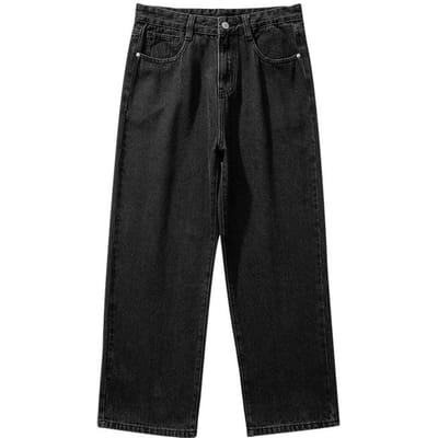 Nieuwe Zomer Zwarte Retro Jeans Heren Broek Rechte Losse Broek 4XL black