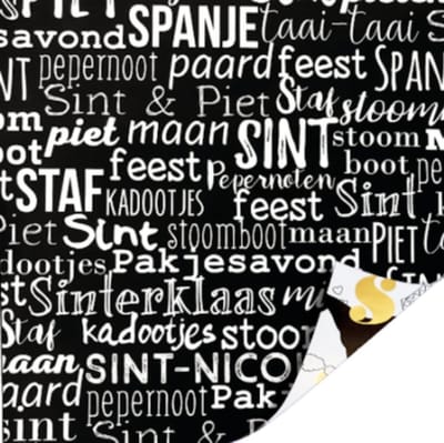 3m Cadeaupapier - Letters van de SINT - Zwart - 30cm breed - cadeaupapier - leuk inpakken - kado - inpakpapier - verpakken - Feestje