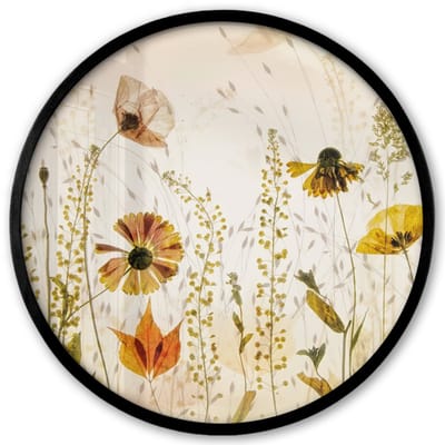 Poster in lijst Rond - Fotolijst 40x40 cm - Posters - Illustratie - Planten - Insecten - Beige - Ronde posterlijst zwart - Decoratie - Wanddecoratie woonkamer - Muurdecoratie slaapkamer