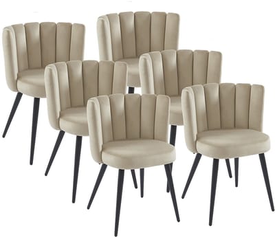 Vente-unique Set van 6 stoelen van velours en zwart metaal - Beige - PRANILA - van Pascal Morabito