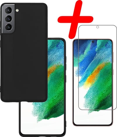 Hoesje Met Screenprotector - Geschikt voor Samsung Galaxy S21 FE - Sterk & Shockproof - Back Cover - Siliconen Case - Telefoon Hoes - Zwart