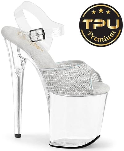 Pleaser - FLAMINGO808PREMRSN Sandaal met enkelband, Paaldans schoenen - US 6 - 36 Shoes - Transparant/Zilverkleurig