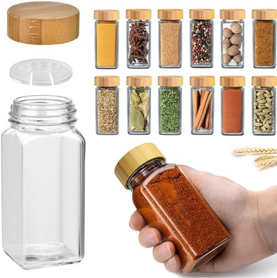 12 Stuks Kruidenpotjes Met Deksels En Etiketten - 120ml Vierkante Glazen Kruidenpotjes - Kruiden- En Specerijenpot - Kruidenflesjes