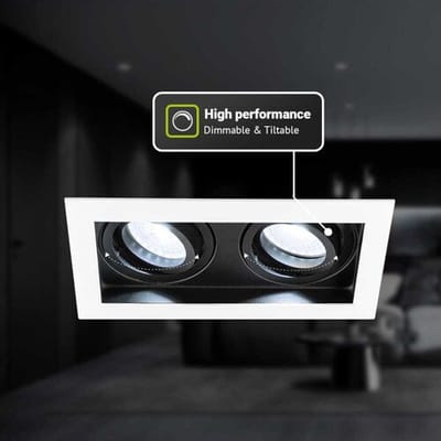 HOFTRONIC - Durham Dubbel LED Inbouwspot vierkant Wit - GU10 - 10 Watt 800 Lumen - 6000K Daglicht wit licht - Kantelbaar en Dimbaar - Diameter 100x185mm - Plafondspots 2 lichts