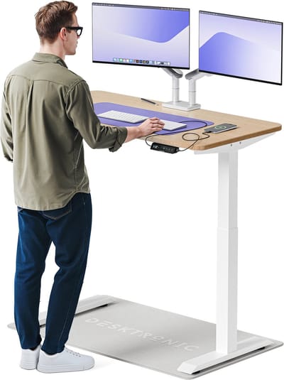 Desktronic HomeOne Zit-sta Bureau Elektrisch In Hoogte Verstelbaar, 120x60 cm Bamboo/Wit, Stille Dubbele Motor, Hoogte 72-119cm