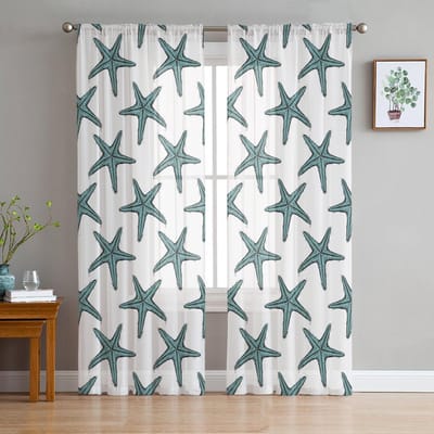 Zeester Textuur Aqua In Zomer Chiffon Transparante Gordijnen Voor Woonkamer Slaapkamer Decoratie Raam Tule Gordijnen Draperieën 135W x 114H(cm) white