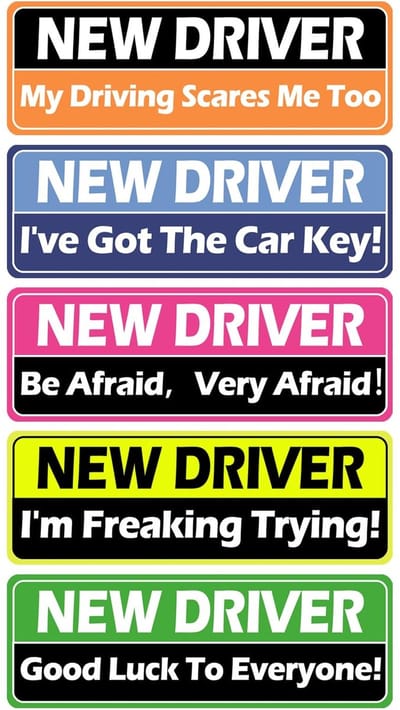 Dailygoods- Autostickers 5 Stuks - Magnetische Stickers - Auto Decoratie - Voor Studenten - Praktisch Cadeau - Veiligheidswaarschuwing