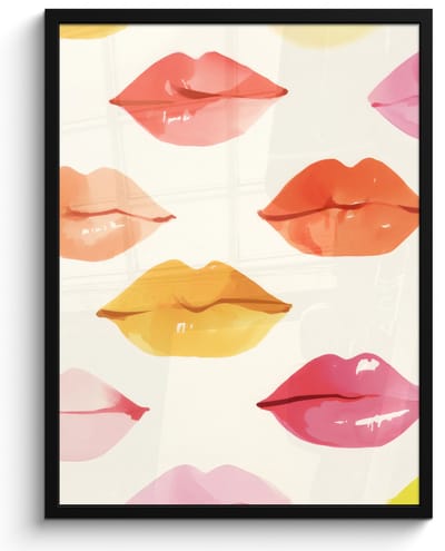 Poster in lijst - Fotolijst 50x70 cm - Posters - Lippen - Kleurrijk - Glanzend - Posterlijst zwart - Decoratie - Wanddecoratie woonkamer - Muurdecoratie slaapkamer