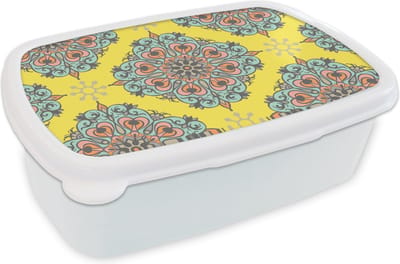 Broodtrommel Wit - Lunchbox - Brooddoos - Barok - Abstract - Patronen - Bloemen - 18x12x6 cm - Volwassenen