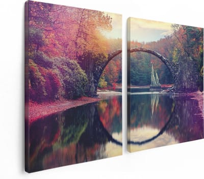 Artaza Canvas Schilderij Tweeluik Rakotz Brug In Duitsland In De Herfst - 120x80 - Foto Op Canvas - Canvas Print